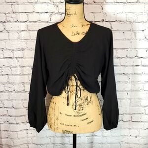 Amuse Society Cropped Boho Black Blouse Size M